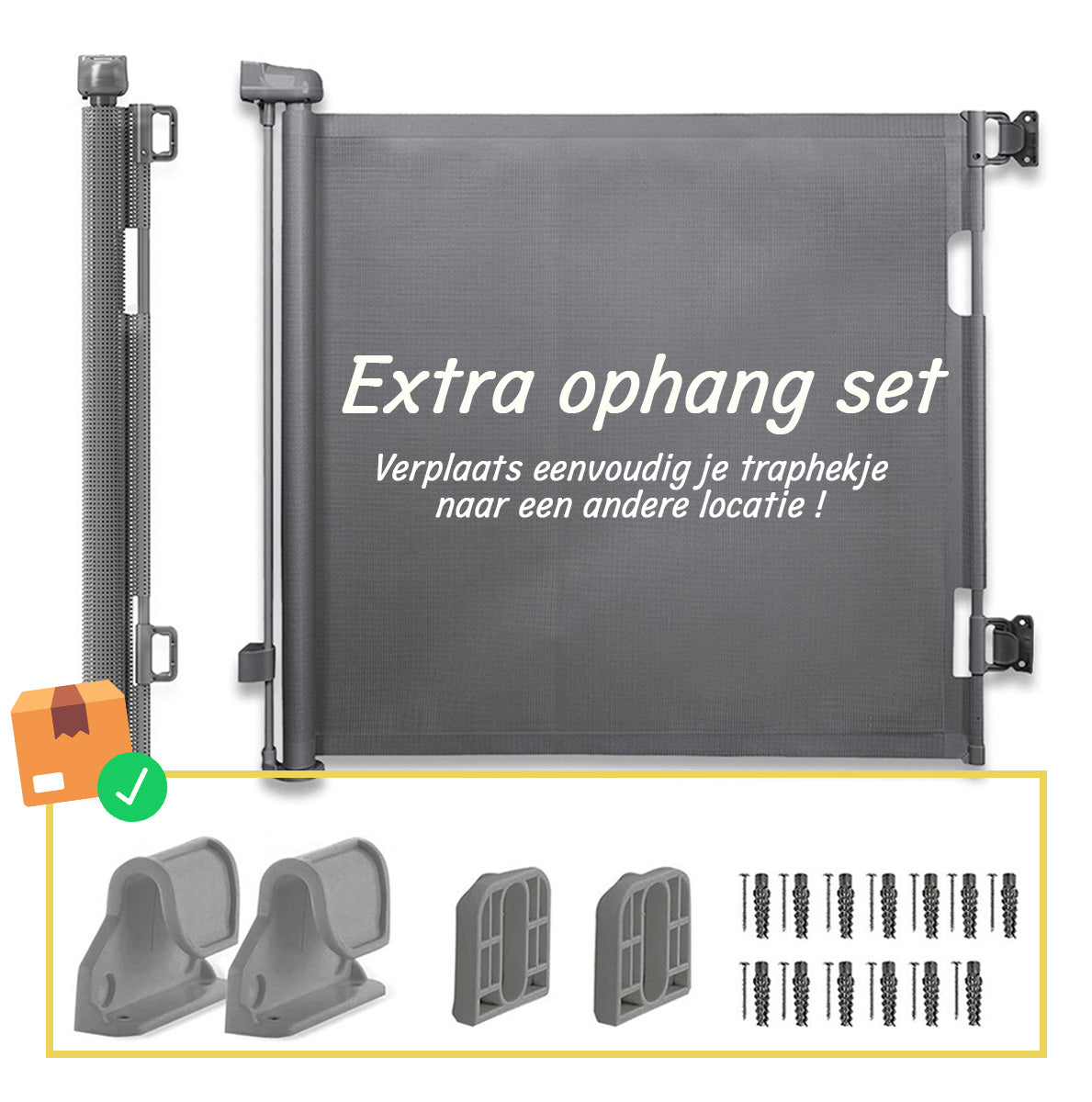 Set Extra ophanging Grijs - Geschikt voor Simanti Oprolbaar Traphekje 150/110 cm