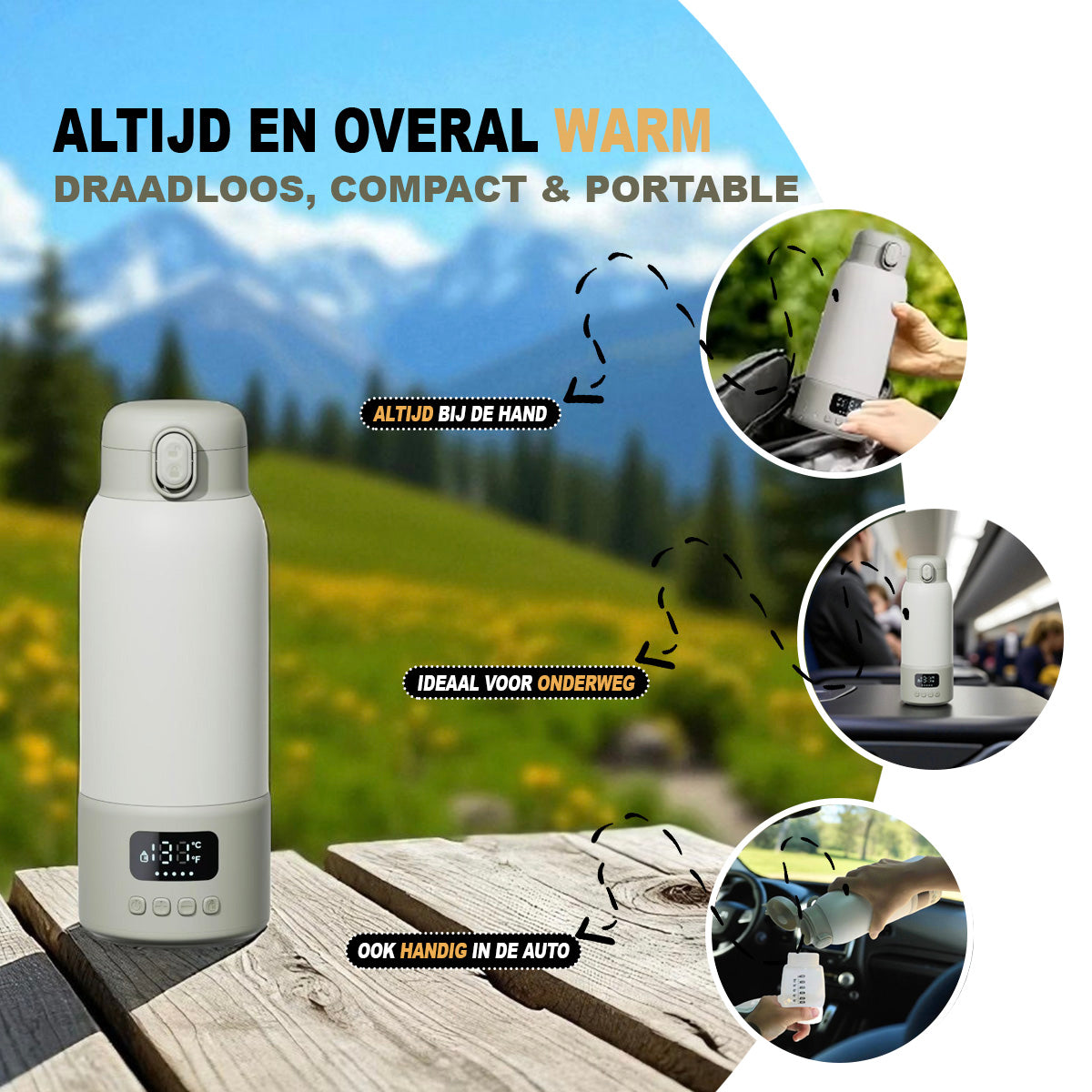 Simanti Flessenwarmer Thermosfles – 500 ml RVS – Draadloos & Snel Opladen – Verwarmt in 3 Min – LED Display