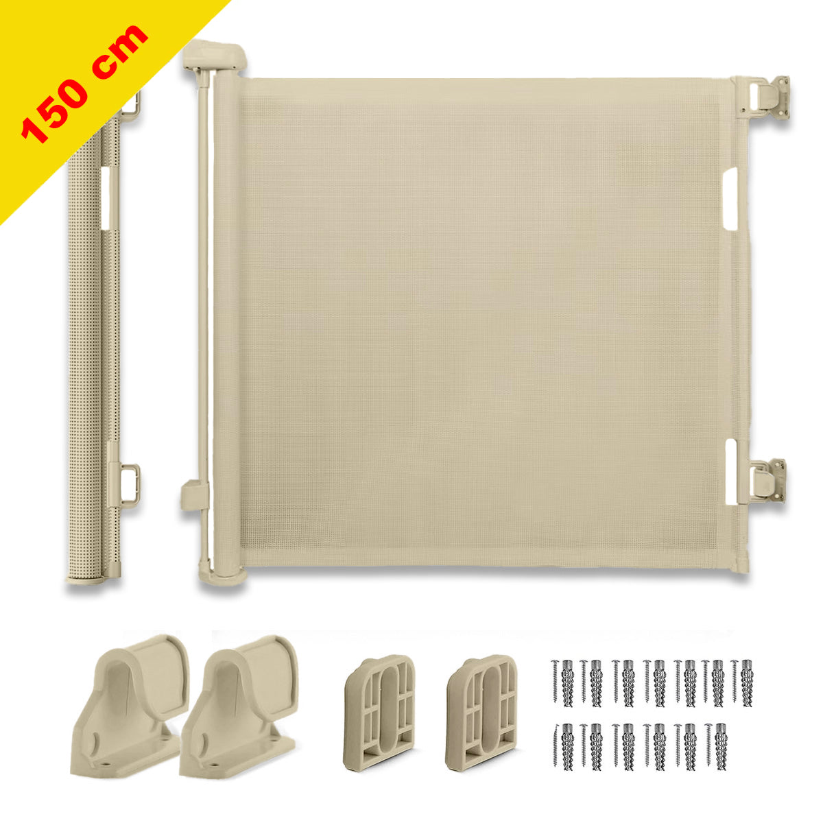 Retractable Safety Gate Beige 150 cm – Baby Gate with Premium Mesh
