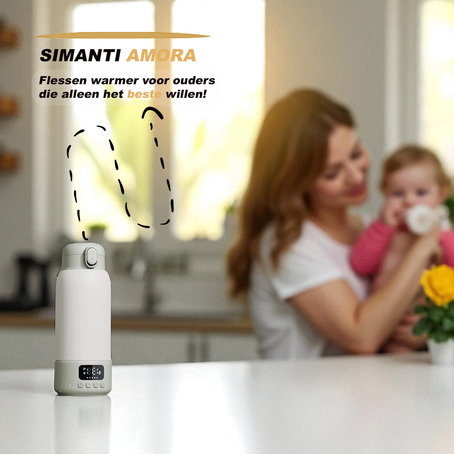 Simanti Flessenwarmer Thermosfles – 500 ml RVS – Draadloos & Snel Opladen – Verwarmt in 3 Min – LED Display