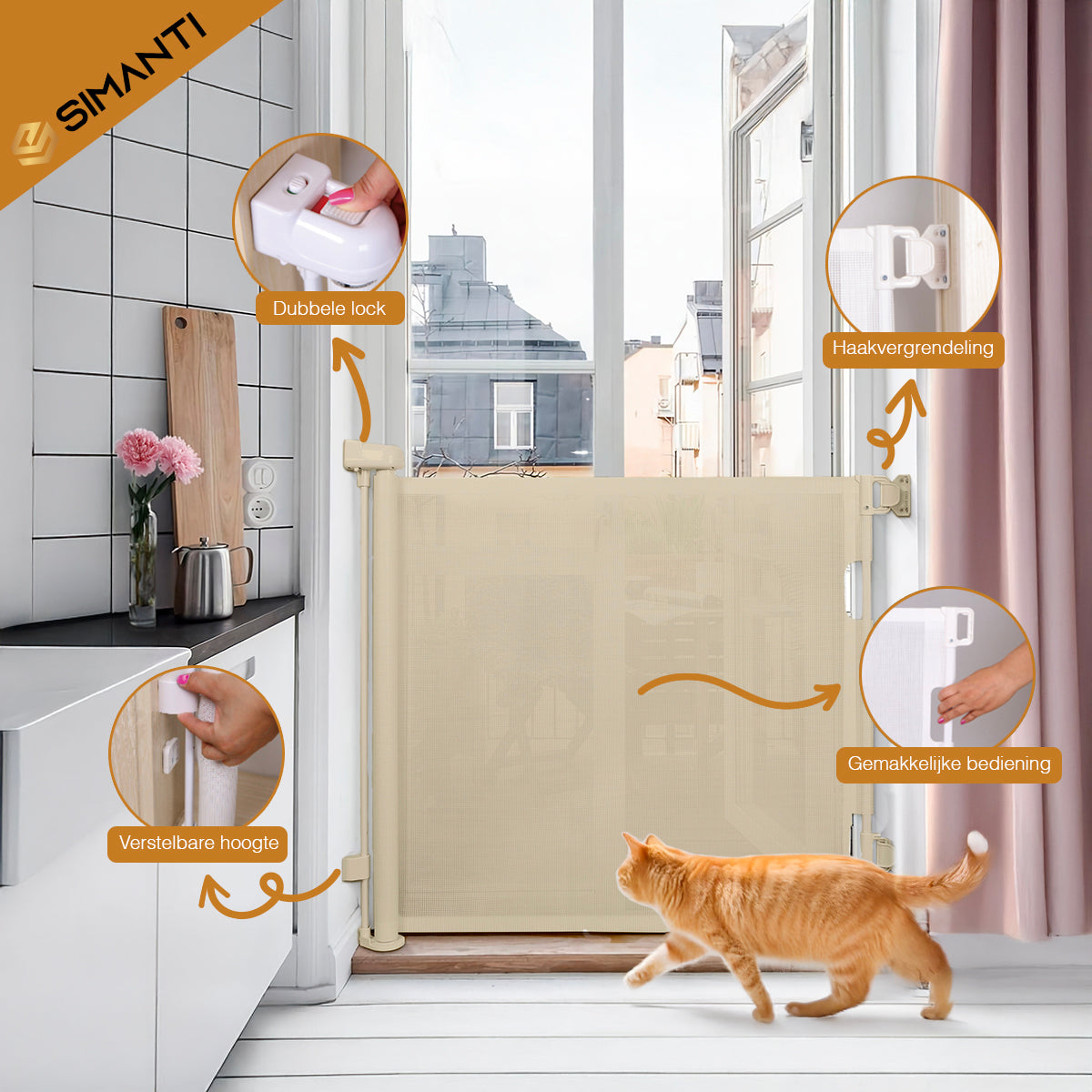 Retractable Safety Gate Beige 150 cm – Baby Gate with Premium Mesh
