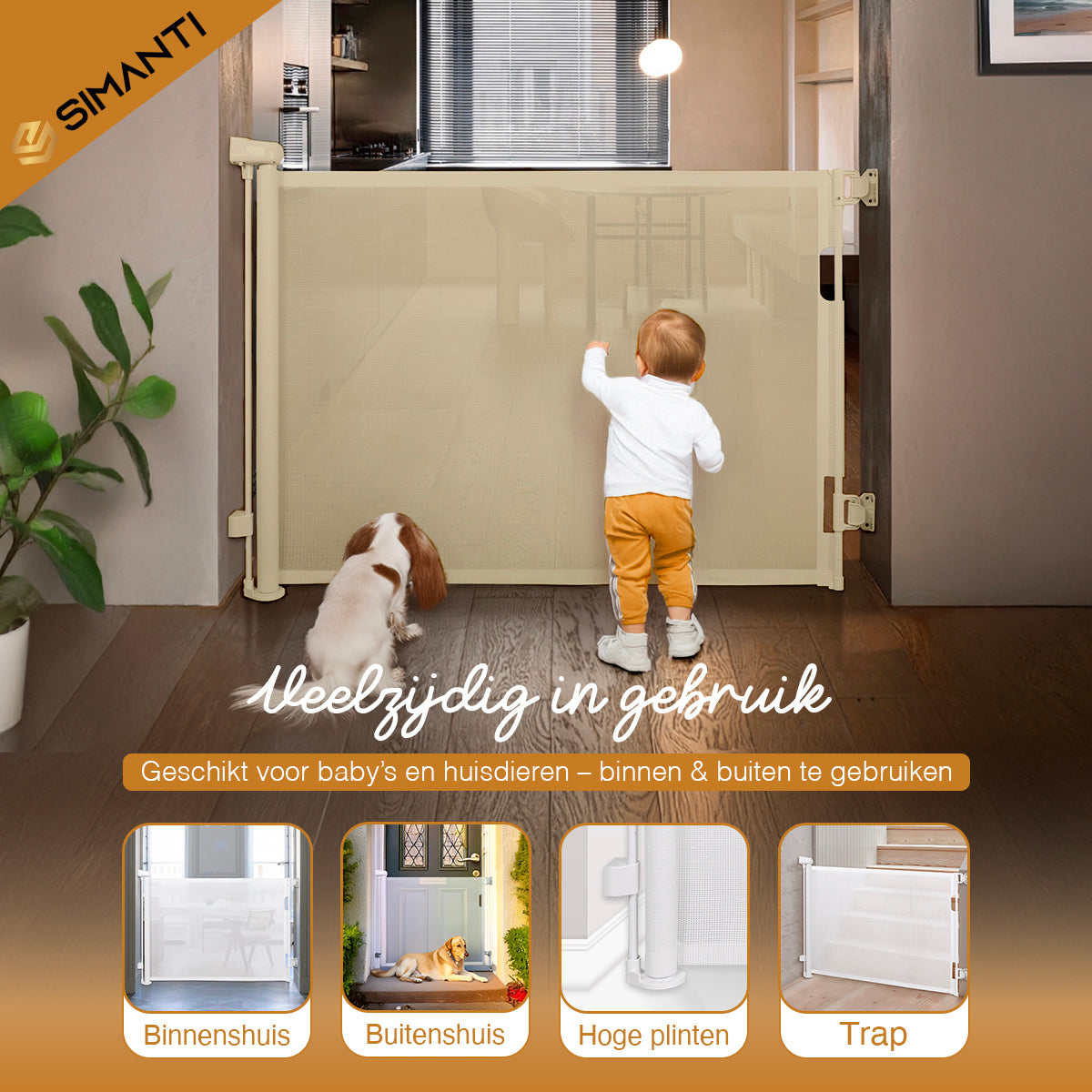 Retractable Safety Gate Beige 150 cm – Baby Gate with Premium Mesh