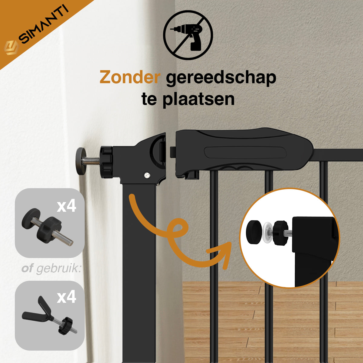 Simanti Metalen Traphekje Zwart - Zonder Boren - Klembevestiging - 76 t/m 91 cm