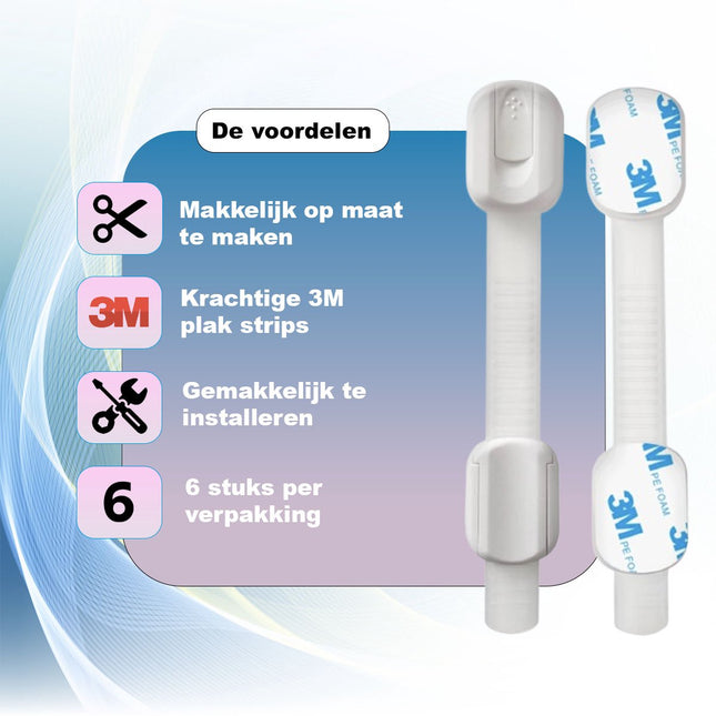 Adhesive Child Safety Cabinet Locks – Extra Strong 3M Adhesive – Set of 6 – No Drilling Required