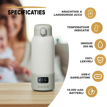Simanti Flessenwarmer Thermosfles – 500 ml RVS – Draadloos & Snel Opladen – Verwarmt in 3 Min – LED Display
