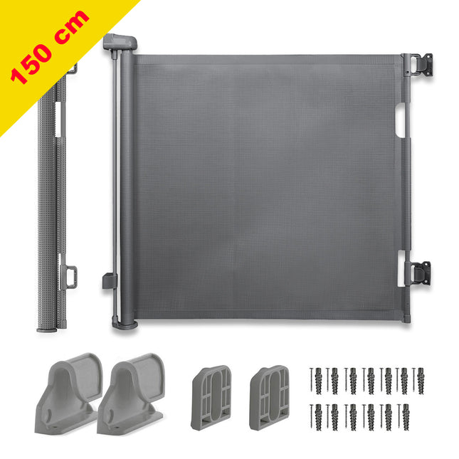 Retractable Safety Gateg Grey 150 cm – Baby Gate with Premium Mesh