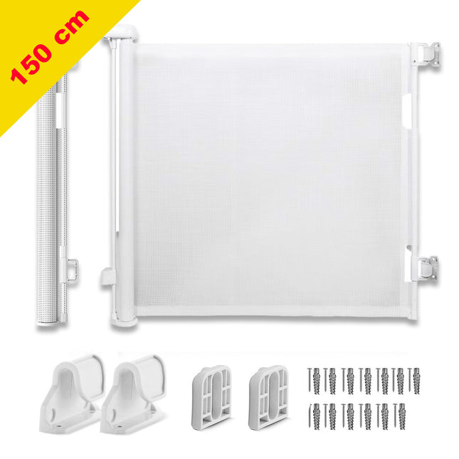 Retractable Safety Gate White 150 cm – Baby Gate with Premium Mesh