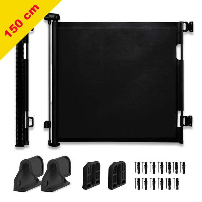 Retractable Safety Gate Black 150 cm – Baby Gate with Premium Mesh