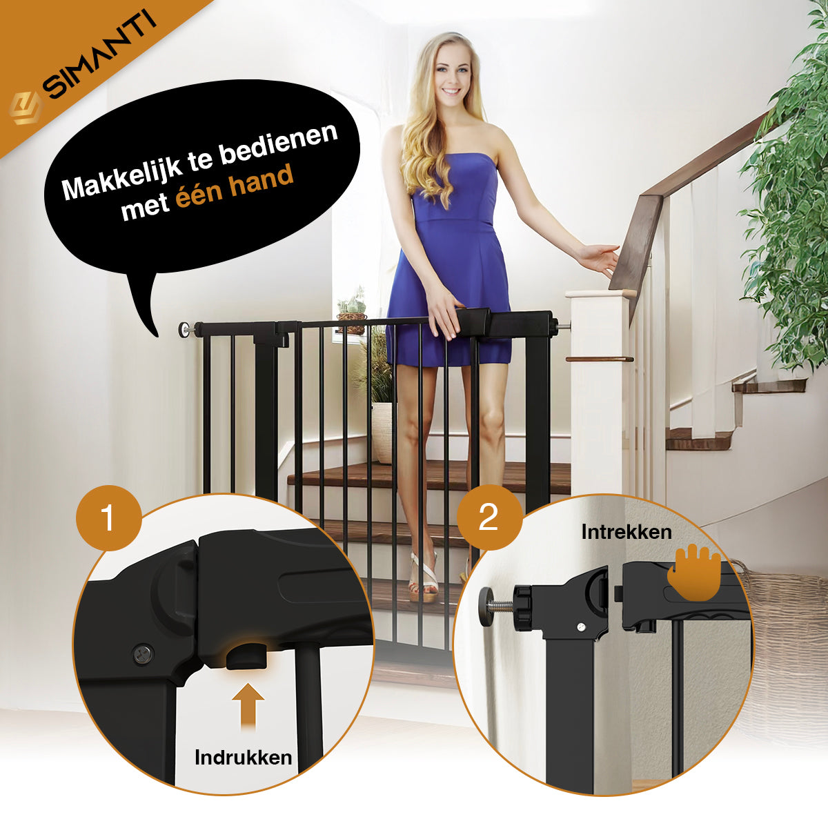Simanti Metal Safety Gate Black – No Drilling – Pressure Mounted – 76 to 91 cm